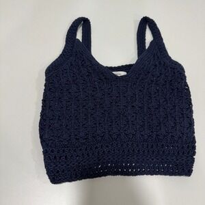 Vince Crochet Knit Tank Top‎ Navy Blue Sleeveless Casual XS
